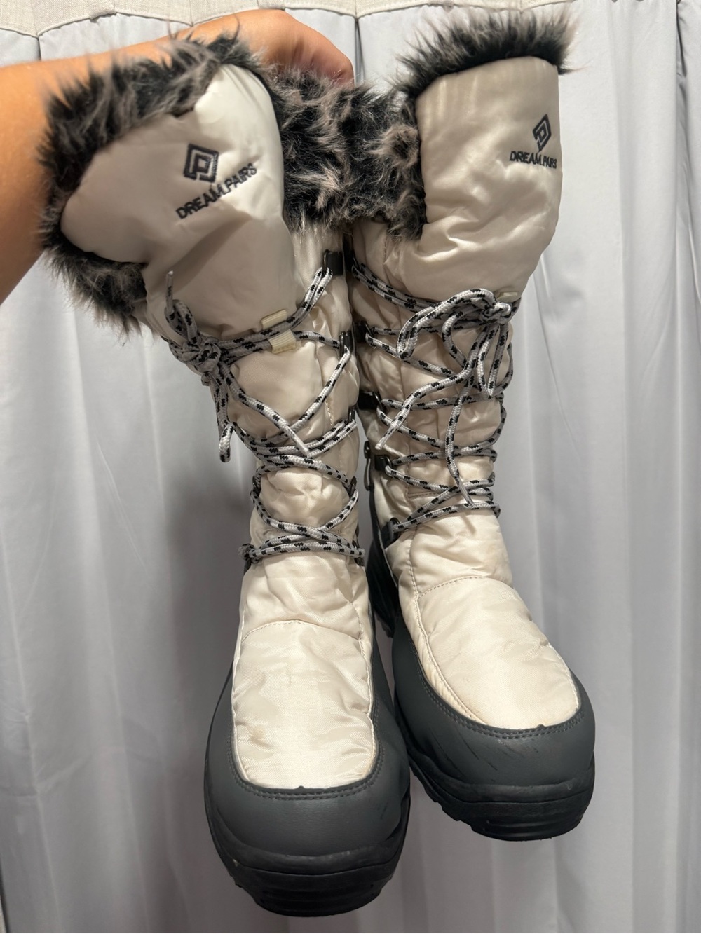 Dream Pairs Cream and Black Women's Insulated Winter Lace-Up Boots